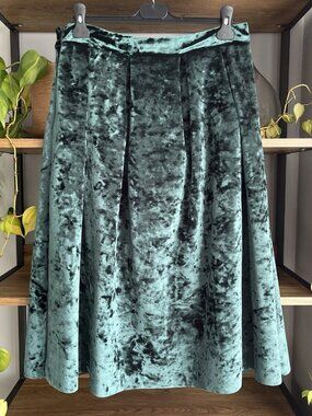 ASOS Crushed Velvet Midi Skirt 14 Green Full Prom New with Tags